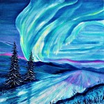 Landscape /northern lights /aurora borealis/oil painting by Heatherbell Barlow