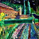 sunflowers/cyprus/walled garden/HeatherbellBarlow oil painting/Knightshayes/landscape/Devon