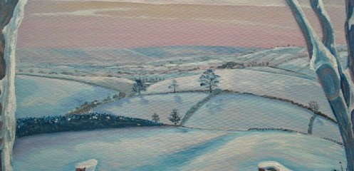 oil painting/snow/Devon/Exe Valley/landscape/sunset