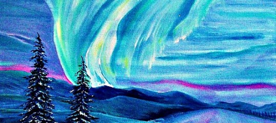 Landscape /northern lights /aurora borealis/oil painting by Heatherbell Barlow